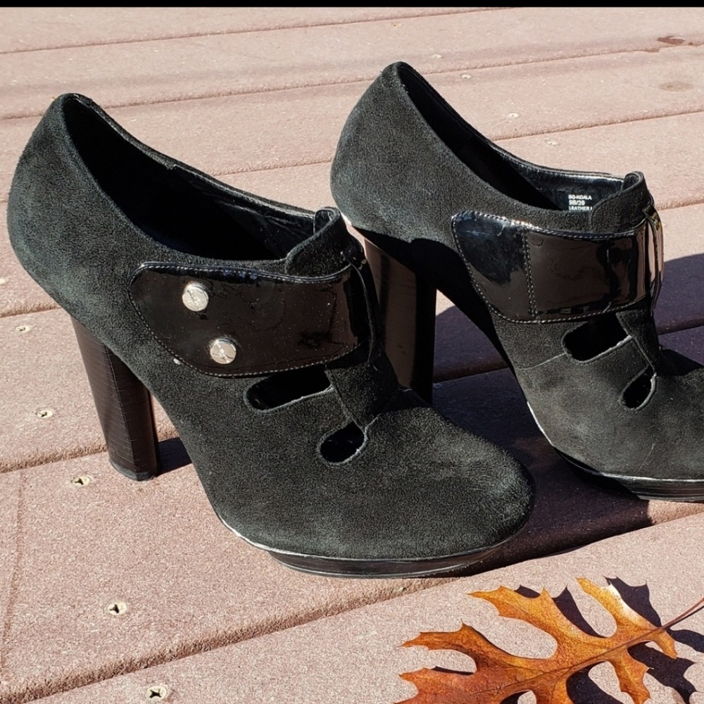 BCBGirls black suede platform heels
